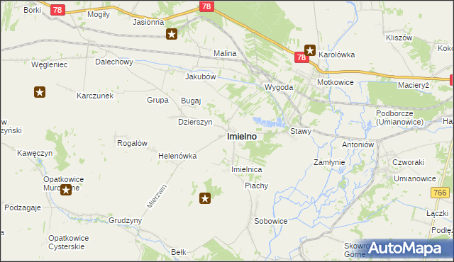 mapa Imielno powiat jędrzejowski, Imielno powiat jędrzejowski na mapie Targeo