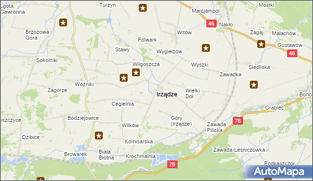 mapa Irządze powiat zawierciański, Irządze powiat zawierciański na mapie Targeo