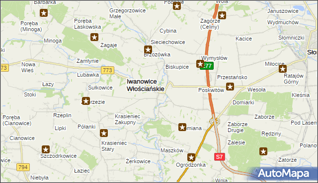 mapa Iwanowice Dworskie, Iwanowice Dworskie na mapie Targeo