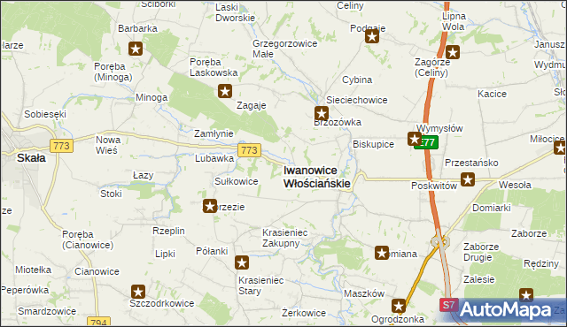 mapa Iwanowice Włościańskie, Iwanowice Włościańskie na mapie Targeo