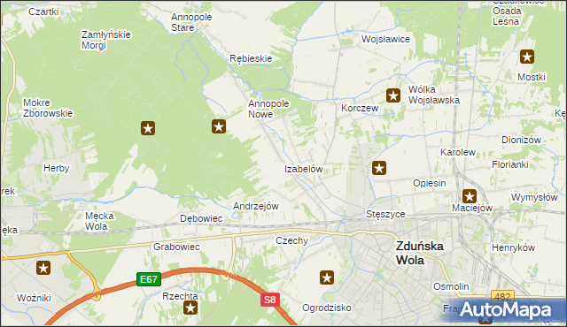mapa Izabelów gmina Zduńska Wola, Izabelów gmina Zduńska Wola na mapie Targeo