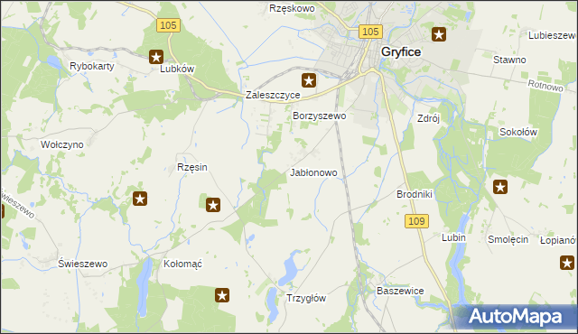 mapa Jabłonowo gmina Gryfice, Jabłonowo gmina Gryfice na mapie Targeo