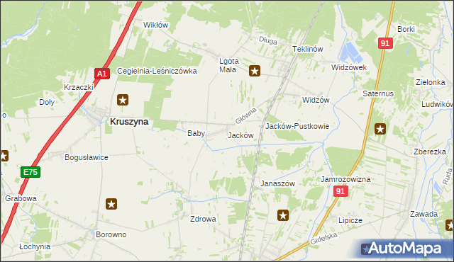mapa Jacków gmina Kruszyna, Jacków gmina Kruszyna na mapie Targeo