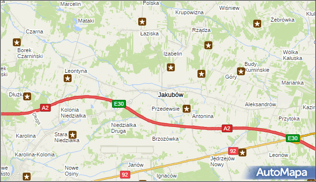 mapa Jakubów powiat miński, Jakubów powiat miński na mapie Targeo