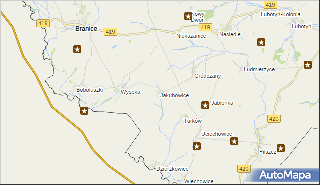 mapa Jakubowice gmina Branice, Jakubowice gmina Branice na mapie Targeo