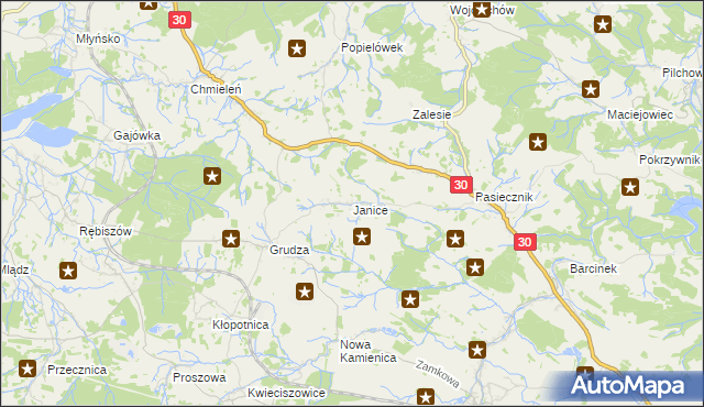 mapa Janice gmina Lubomierz, Janice gmina Lubomierz na mapie Targeo