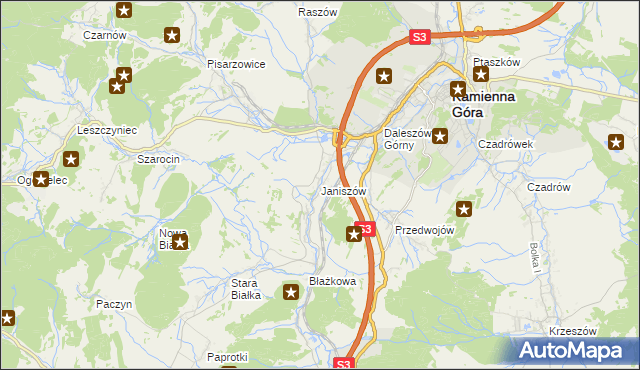 mapa Janiszów gmina Kamienna Góra, Janiszów gmina Kamienna Góra na mapie Targeo