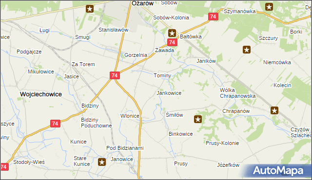 mapa Jankowice gmina Ożarów, Jankowice gmina Ożarów na mapie Targeo