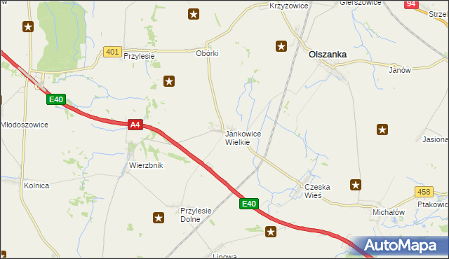 mapa Jankowice Wielkie, Jankowice Wielkie na mapie Targeo