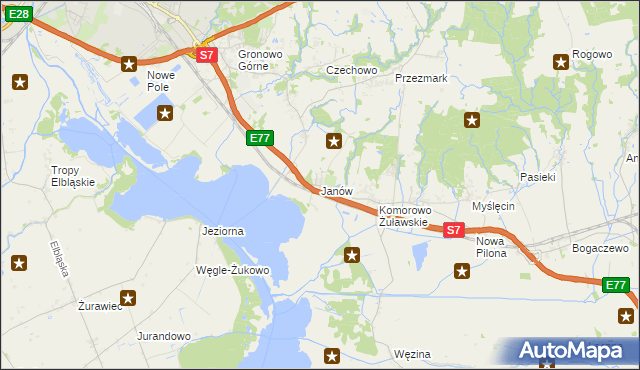 mapa Janów gmina Elbląg, Janów gmina Elbląg na mapie Targeo