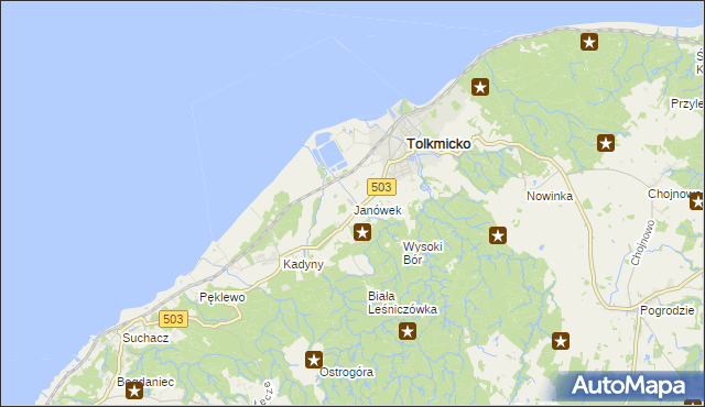 mapa Janówek gmina Tolkmicko, Janówek gmina Tolkmicko na mapie Targeo