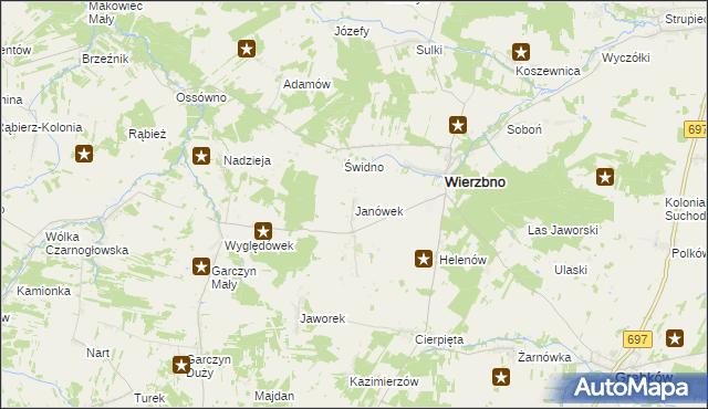 mapa Janówek gmina Wierzbno, Janówek gmina Wierzbno na mapie Targeo