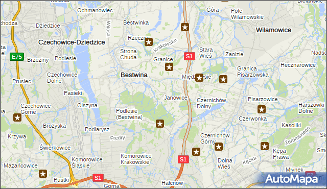 mapa Janowice gmina Bestwina, Janowice gmina Bestwina na mapie Targeo