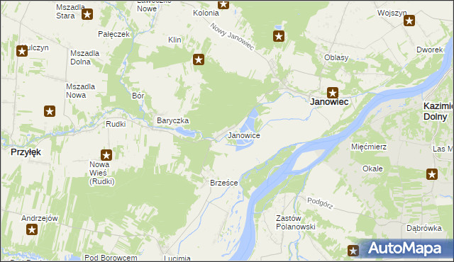 mapa Janowice gmina Janowiec, Janowice gmina Janowiec na mapie Targeo