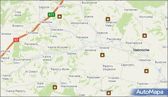 mapa Janowice gmina Słaboszów, Janowice gmina Słaboszów na mapie Targeo