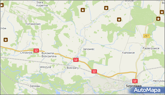 mapa Janowiec gmina Małomice, Janowiec gmina Małomice na mapie Targeo