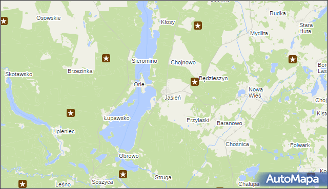 mapa Jasień gmina Czarna Dąbrówka, Jasień gmina Czarna Dąbrówka na mapie Targeo