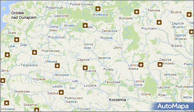 mapa Jasienna, Jasienna na mapie Targeo