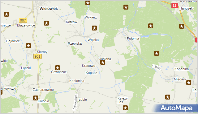 mapa Jasiona gmina Zbrosławice, Jasiona gmina Zbrosławice na mapie Targeo