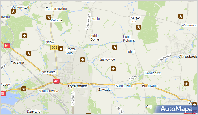 mapa Jaśkowice gmina Zbrosławice, Jaśkowice gmina Zbrosławice na mapie Targeo