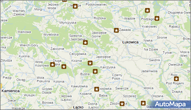 mapa Jastrzębie gmina Łukowica, Jastrzębie gmina Łukowica na mapie Targeo