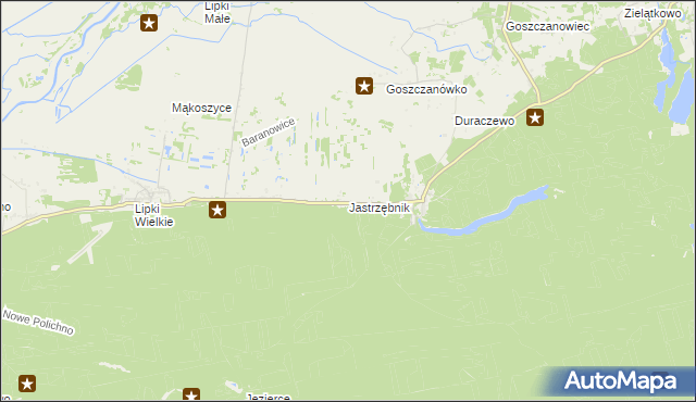 mapa Jastrzębnik gmina Santok, Jastrzębnik gmina Santok na mapie Targeo