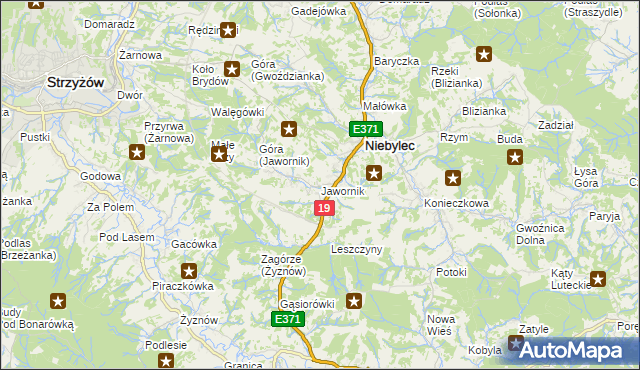 mapa Jawornik gmina Niebylec, Jawornik gmina Niebylec na mapie Targeo