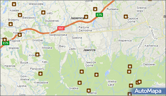 mapa Jaworze powiat bielski, Jaworze powiat bielski na mapie Targeo