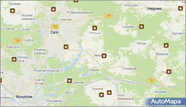 mapa Jaworznik gmina Żarki, Jaworznik gmina Żarki na mapie Targeo