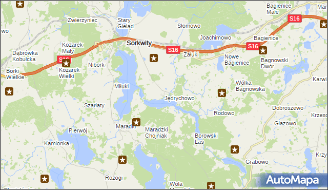 mapa Jędrychowo gmina Sorkwity, Jędrychowo gmina Sorkwity na mapie Targeo