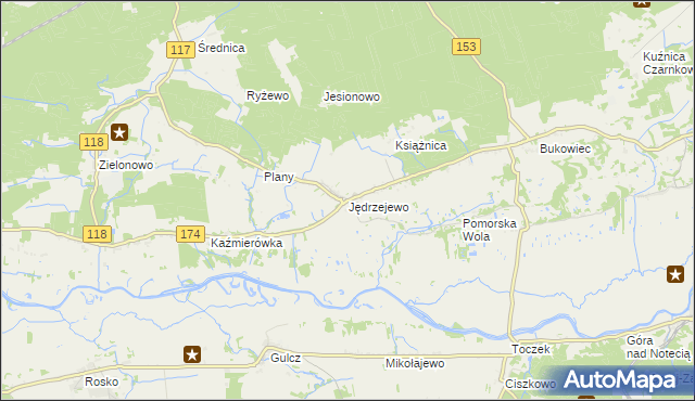 mapa Jędrzejewo gmina Czarnków, Jędrzejewo gmina Czarnków na mapie Targeo