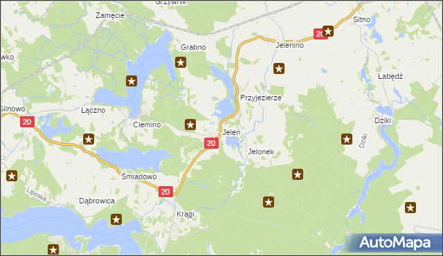 mapa Jeleń gmina Borne Sulinowo, Jeleń gmina Borne Sulinowo na mapie Targeo