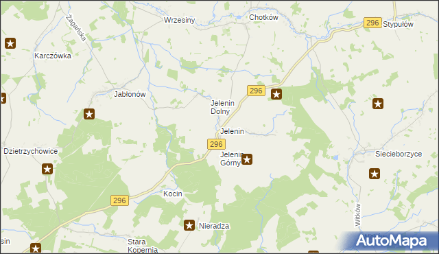 mapa Jelenin gmina Żagań, Jelenin gmina Żagań na mapie Targeo