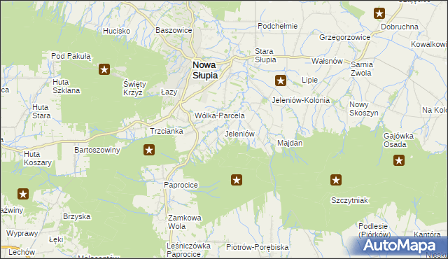 mapa Jeleniów gmina Nowa Słupia, Jeleniów gmina Nowa Słupia na mapie Targeo