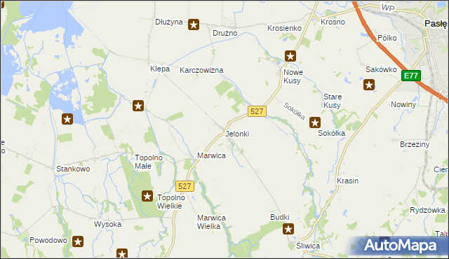 mapa Jelonki gmina Rychliki, Jelonki gmina Rychliki na mapie Targeo