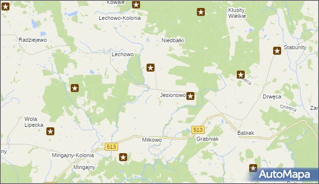 mapa Jesionowo gmina Pieniężno, Jesionowo gmina Pieniężno na mapie Targeo