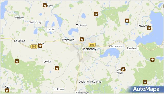 mapa Jeziorany powiat olsztyński, Jeziorany powiat olsztyński na mapie Targeo