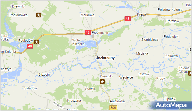 mapa Jeziorzany powiat lubartowski, Jeziorzany powiat lubartowski na mapie Targeo