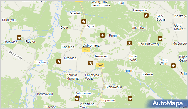 mapa Jeżowiec gmina Kluczewsko, Jeżowiec gmina Kluczewsko na mapie Targeo