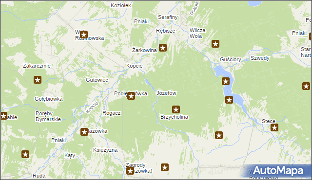 mapa Józefów gmina Dzikowiec, Józefów gmina Dzikowiec na mapie Targeo