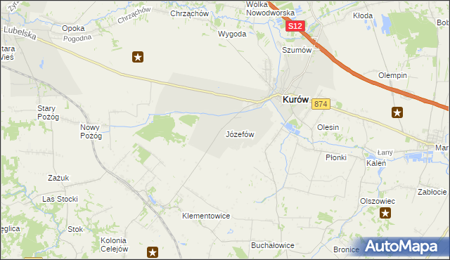 mapa Józefów gmina Kurów, Józefów gmina Kurów na mapie Targeo