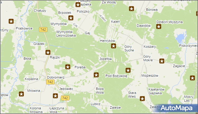 mapa Józefów gmina Przedbórz, Józefów gmina Przedbórz na mapie Targeo