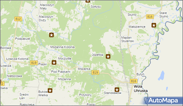 mapa Józefów gmina Wola Uhruska, Józefów gmina Wola Uhruska na mapie Targeo