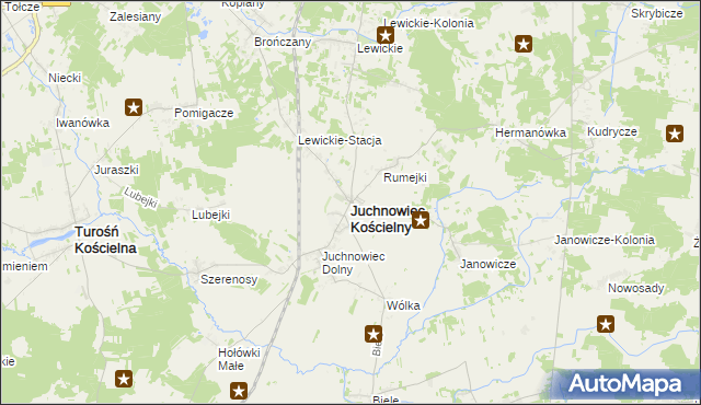 mapa Juchnowiec Kościelny, Juchnowiec Kościelny na mapie Targeo