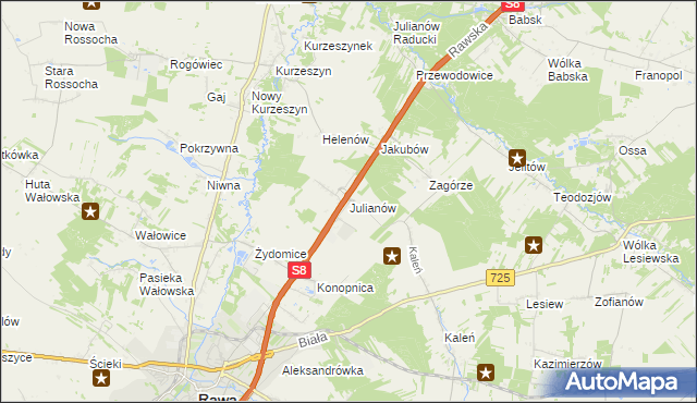 mapa Julianów gmina Rawa Mazowiecka, Julianów gmina Rawa Mazowiecka na mapie Targeo