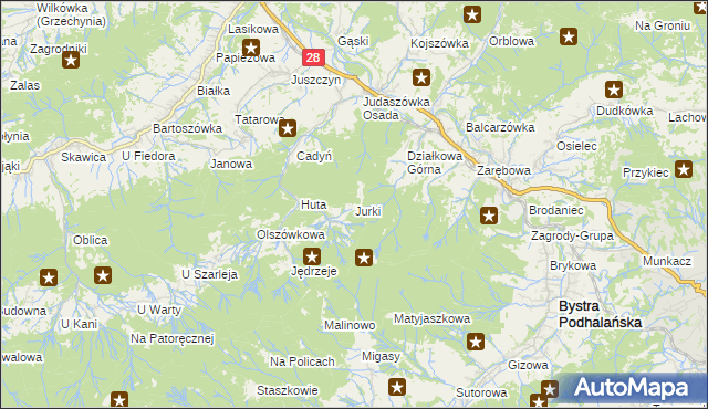 mapa Jurki gmina Maków Podhalański, Jurki gmina Maków Podhalański na mapie Targeo