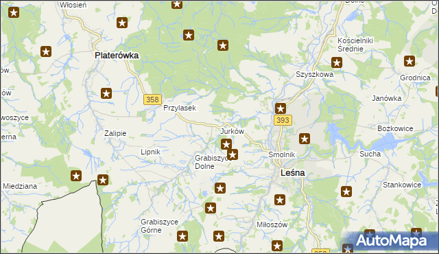 mapa Jurków gmina Leśna, Jurków gmina Leśna na mapie Targeo