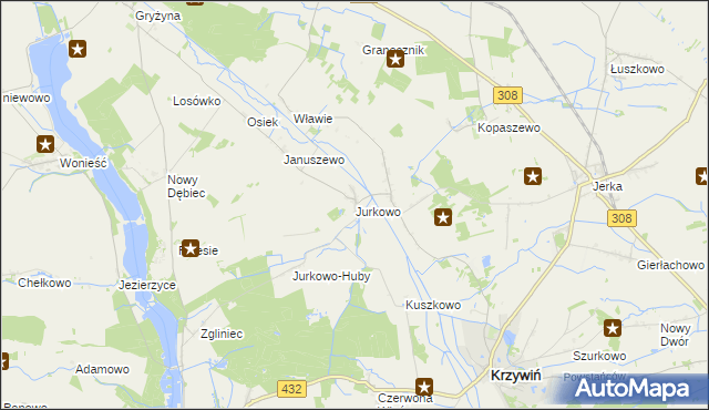 mapa Jurkowo gmina Krzywiń, Jurkowo gmina Krzywiń na mapie Targeo