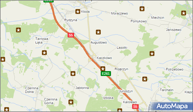 mapa Kaczkowo gmina Rydzyna, Kaczkowo gmina Rydzyna na mapie Targeo