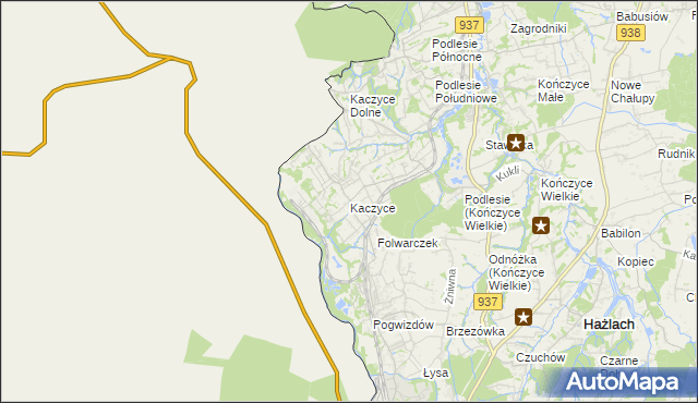 mapa Kaczyce gmina Zebrzydowice, Kaczyce gmina Zebrzydowice na mapie Targeo